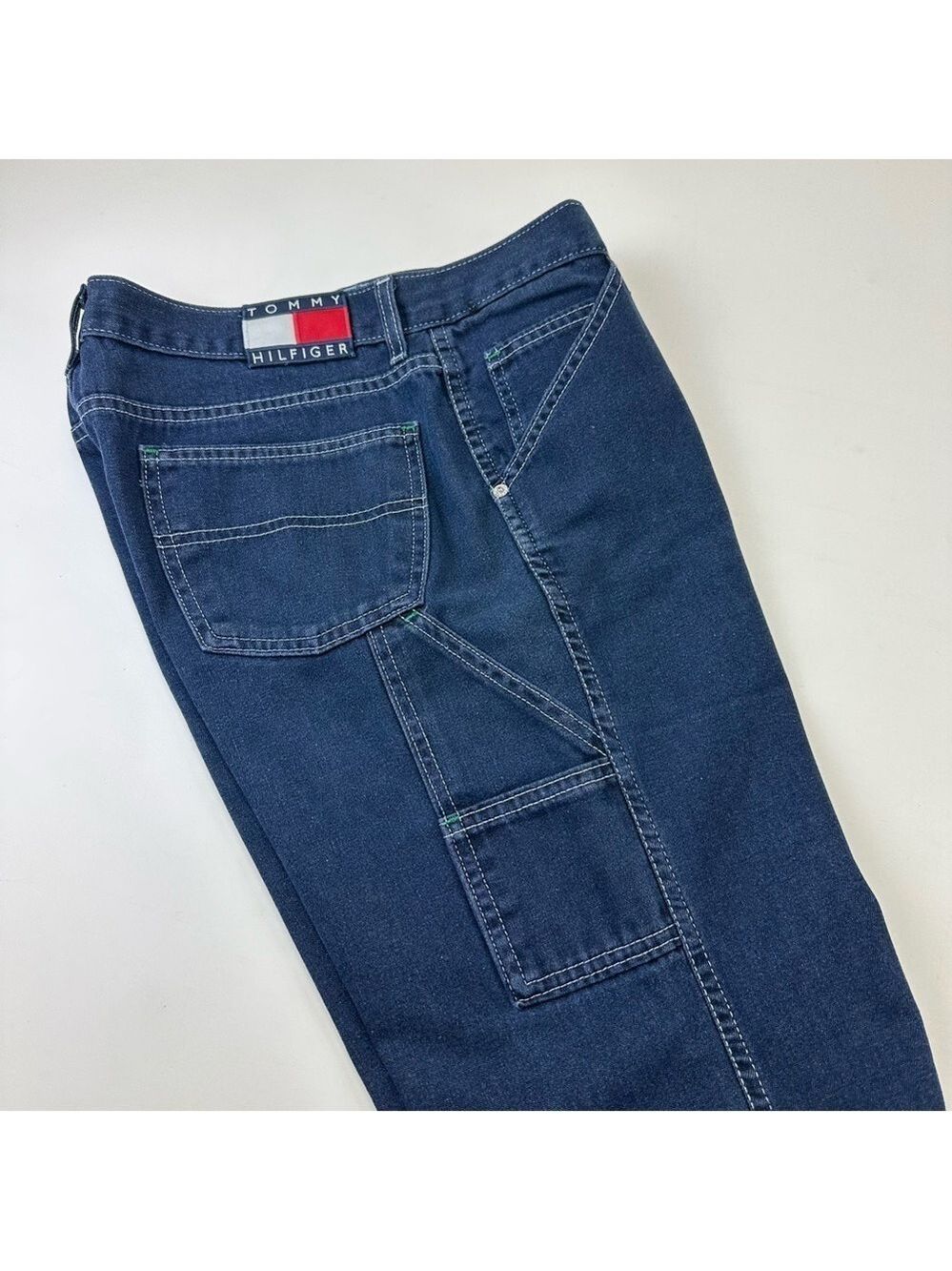 90s Vintage Hilfiger men denim carpenter jeans Size 32in Inseam 31.5in - Picture 14 of 16